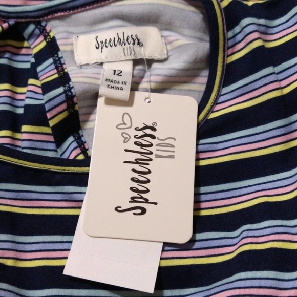 Speechless Girls Navy Striped Flutter Sleeve Skater Dress, Size 12 - Picture 7 of 8